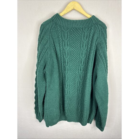 Hand Knit Cable Wool Fisherman Sweater Green Chunky Knit Men’s XL - Picture 4 of 5